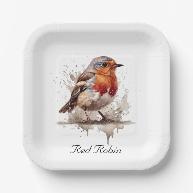 Charming Backyard Robin, custom Paper Plate (Front)