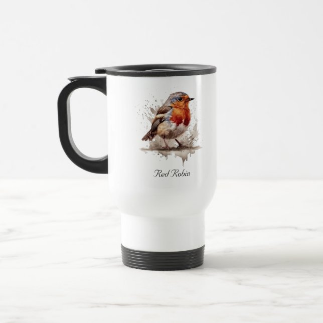 Charming Backyard Robin, custom Travel Mug (Left)