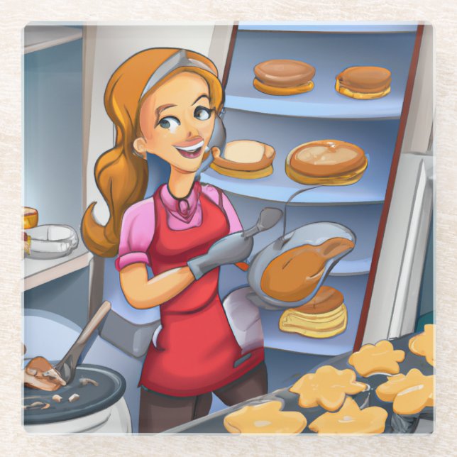 Charming Baking Woman Glass Coaster - Customisable (Front)