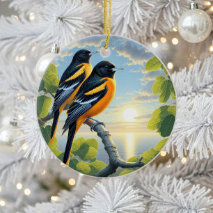 Charming Baltimore Oriole Bird Keepsake Ceramic Tree Decoration