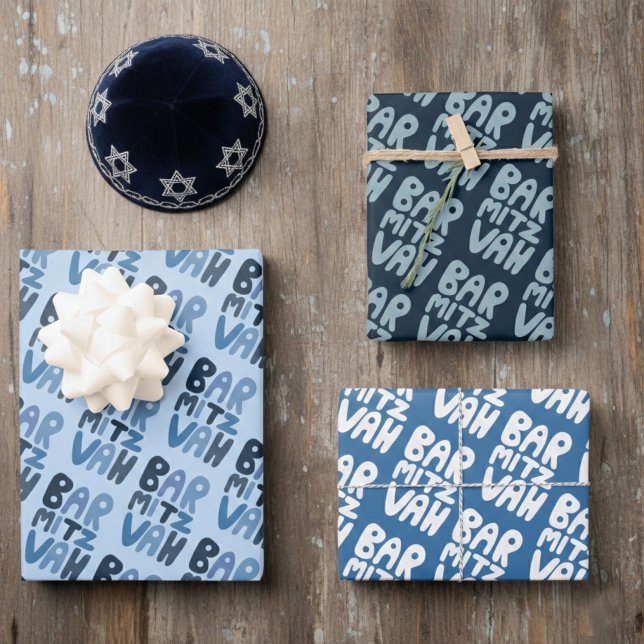 Charming Bar Mitzvah Handlettering Jewish Blue Fun Wrapping Paper Sheet (Charming Bar Mitzvah Handlettering Jewish Blue Fun Wrapping Paper Sheets
)