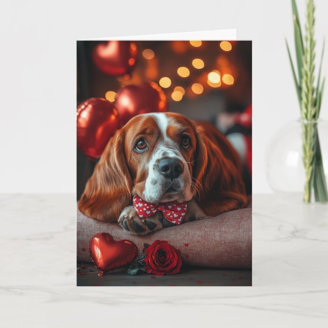Charming Basset Hound Valentine's Day Card (Front)