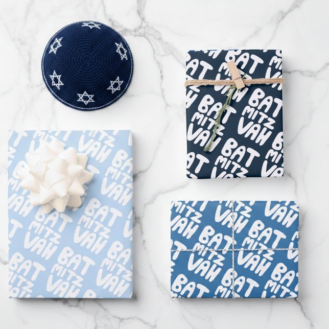 Charming Bat Mitzvah Handlettering Jewish Blue Fun Wrapping Paper Sheet (Charming Bat Mitzvah Handlettering Jewish Blue Fun Wrapping Paper Sheets
)