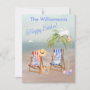 Charming Beach Bunnies Fun Happy Easter Card