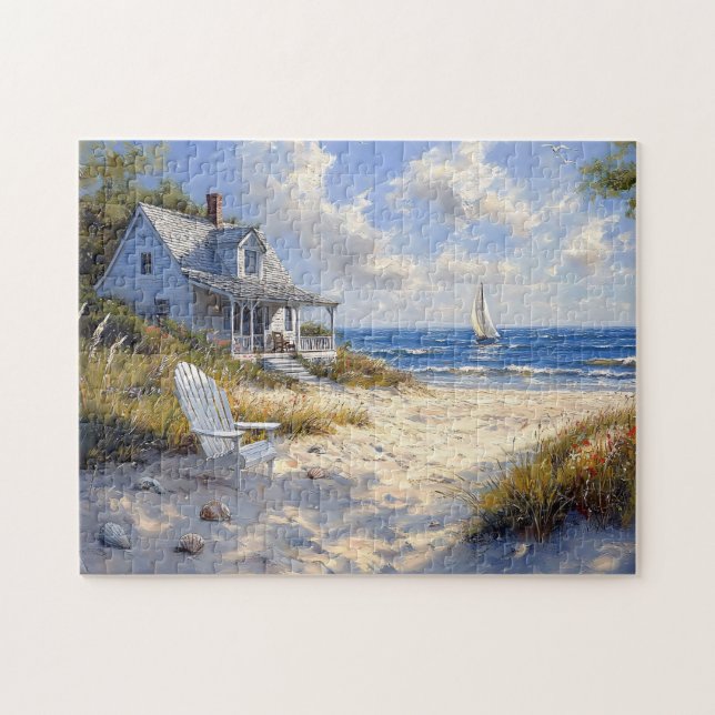 Charming Beachfront Cottage Scenic Ocean View Jigsaw Puzzle (Horizontal)