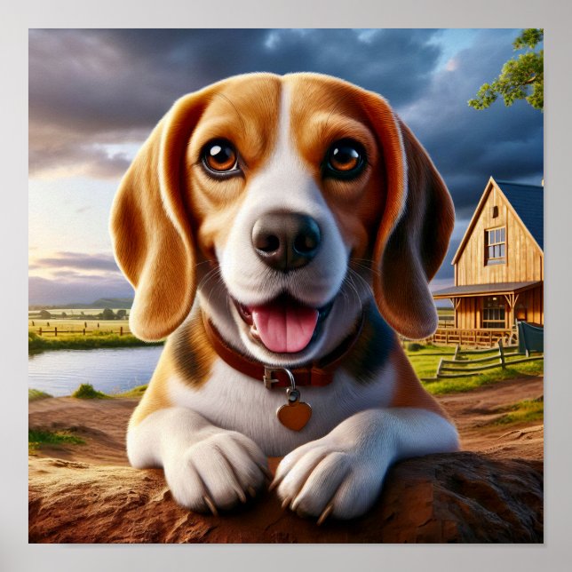 Charming Beagle in a Rustic Countryside Scene Poster (Front)