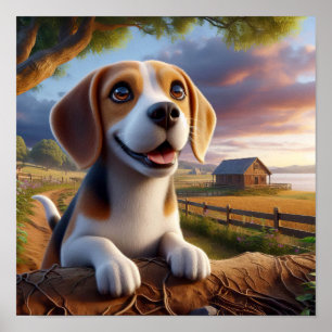 Charming Beagle in a Rustic Countryside Scene Poster