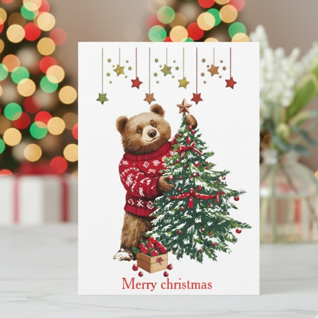 Charming Bear & Christmas Tree Merry Christmas  Invitation (Creator Uploaded)