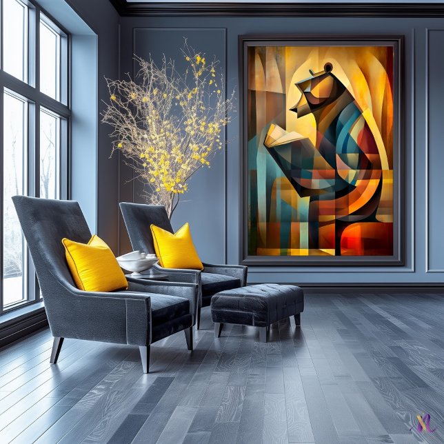 Charming Bear – Cubist Reader in Deep Thought Poster (Creator Uploaded)