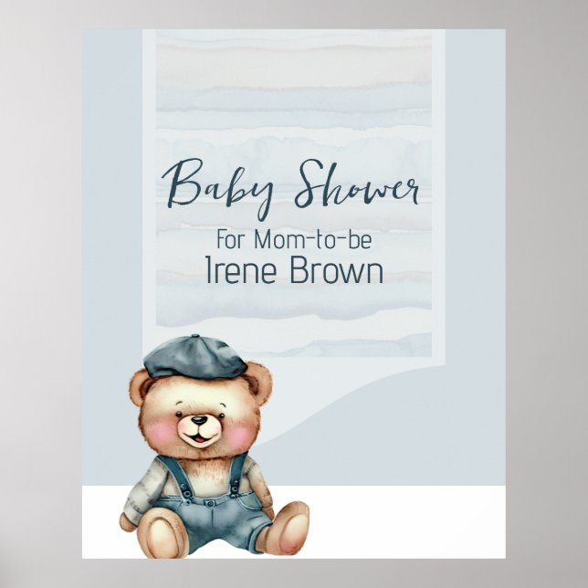 Charming Bear Jean Baby Shower Poster (Front)