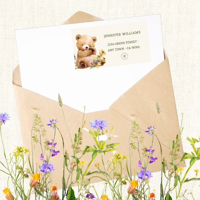 Charming Bear & Wildflower Baby Shower Label (Creator Uploaded)