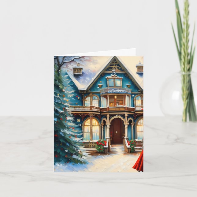 Charming Bed N Breakfast Victorian House Christmas Invitation (Front)