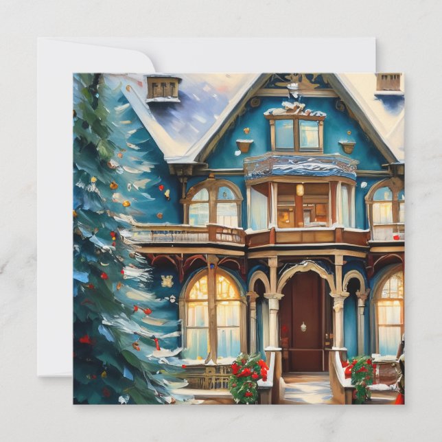 Charming Bed N Breakfast Victorian House Christmas Thank You Card (Front)