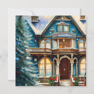 Charming Bed N Breakfast Victorian House Christmas Thank You Card