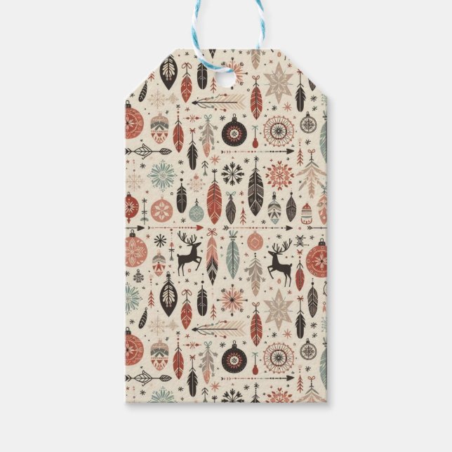 Charming Beige Boho Christmas Gift Tags (Front)