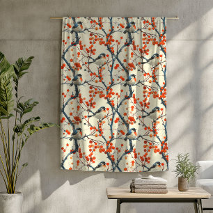 Charming Birds Blanket with Autumn Flower Design