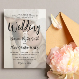 Charming Black Calligraphy Photo Wedding Invitation