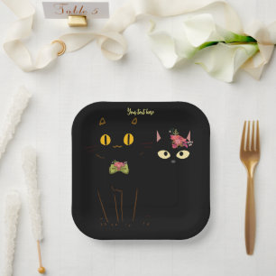 Charming Black Cats Yellow Eyes  Paper Plate