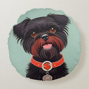 Charming Black Dog Illustration Round Cushion