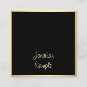 Charming Black Gold Hand Script Text Font Modern Square Business Card