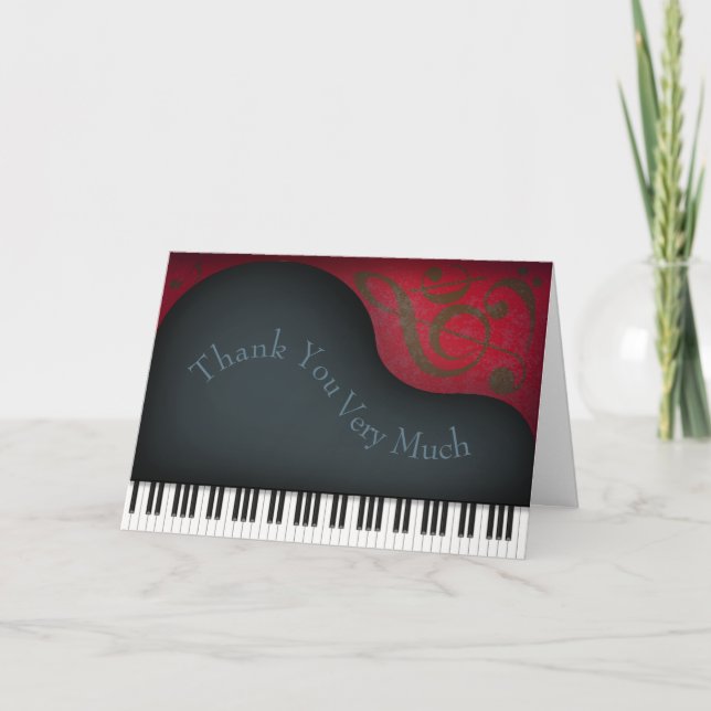 Charming Black Grand Piano Personalised Musician Thank You Card (Front)