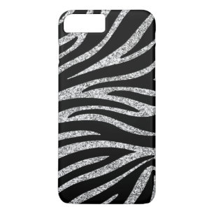 Charming Black Zebra Print Silver Glitter Sparkles iPhone 8 Plus/7 Plus Case