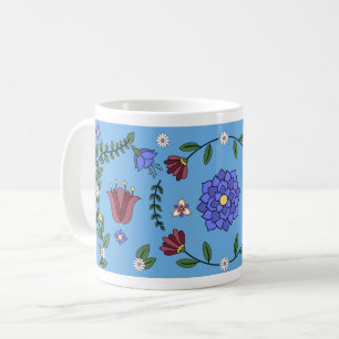 Charming Blue and Floral Folk Art Mug
