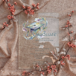 Charming Blue and Green Shades Graduate Cap Acrylic Invitations