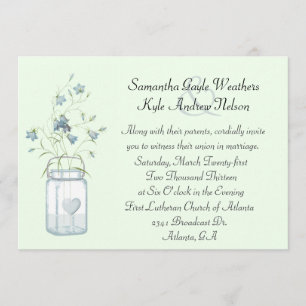 Charming Blue Bells & Mason Jar Wedding Invitation