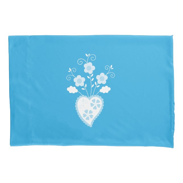 Charming blue blossom heart with flowers pillowcase (Front)