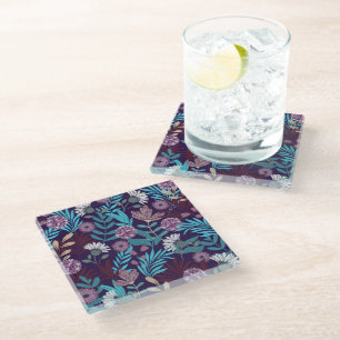 Charming Blue & Burgundy Flower Coaster