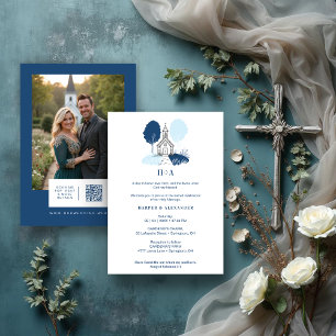 Charming Blue Church Christian Wedding Invitation
