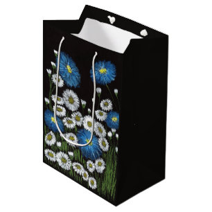 Charming Blue Cornflowers and White Daisies Large Medium Gift Bag