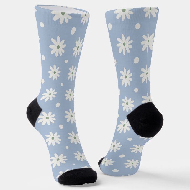 Charming Blue Daisy and Polkadot Socks (Angled)