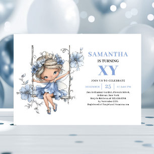 Charming Blue Fairy Girl 5th Birthday Pastel  Invitation