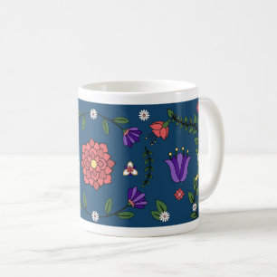 Charming Blue Floral Folk Art Mug