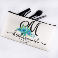 Charming Blue Flowers Floral Canvas Cosmetic Bag