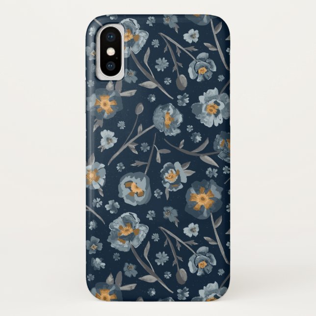 Charming Blue Grey Yellow Poppies Floral Print Case-Mate iPhone Case (Back)