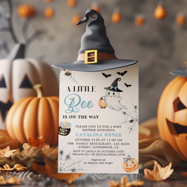 Charming Blue Halloween Ghost Baby Shower Invitation (Creator Uploaded)