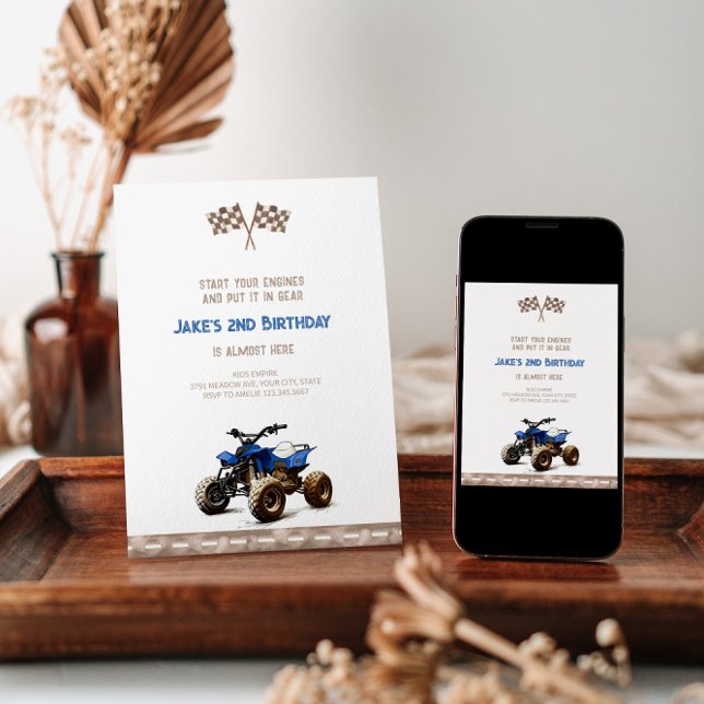 Charming Blue Quad Bike Birthday Invitation  (Creator Uploaded)