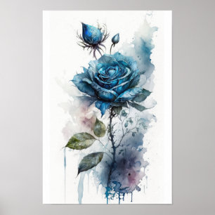 Charming Blue Rose Watercolor Poster