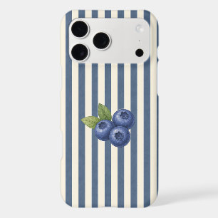 Charming Blueberries on Navy and Cream Stripes