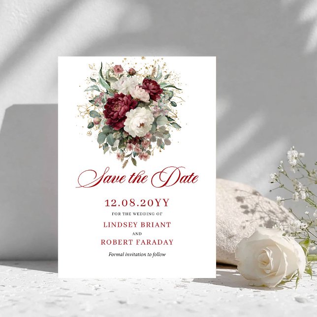 Charming Blush Burgundy Gold Save The Date (Charming Blush Burgundy Gold Save The Date)
