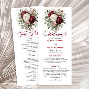 Charming Blush Burgundy Gold Wedding Program Programme