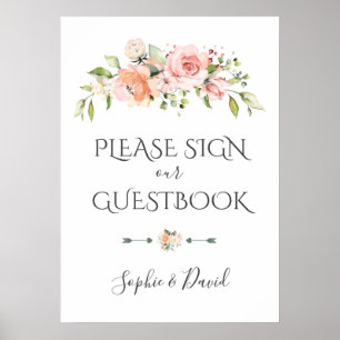 Charming Blush Cream Floral Guestbook Sign