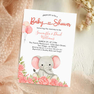 Charming Blush Elephant Baby Shower Invitation