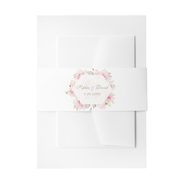 Charming Blush Floral Geometric Wedding Invitation Belly Band (Front Example)