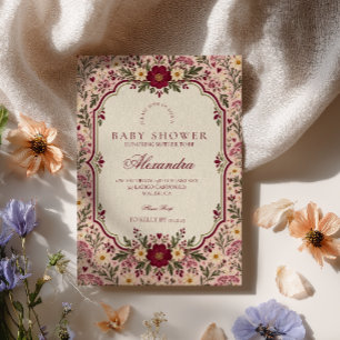 Charming Blush Folk Art Baby Shower Invitation