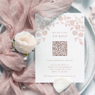 Charming Blush Folk Flowers Floral QR Code RSVP Card