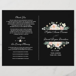 Charming Blush White Floral Black Wedding Program